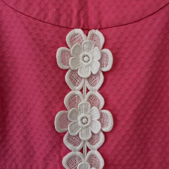 Lilly Pulitzer hot pink shift with white flower detail. - Picture 2 of 4
